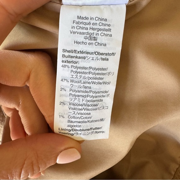J crew Camel Beige Cream wool Blend City Coat Zip High Neck Size 12 - Picture 8 of 8